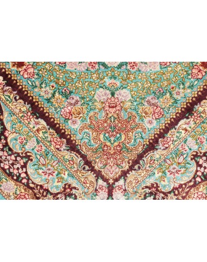 Tappeto Ghom seta Persia azzurro verde 80x120