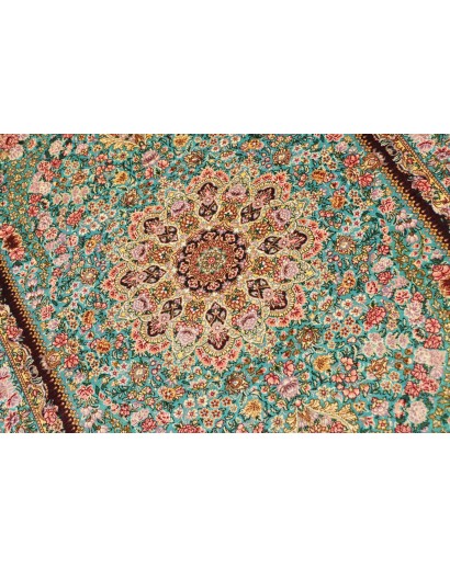 Tappeto Ghom seta Persia azzurro verde 80x120