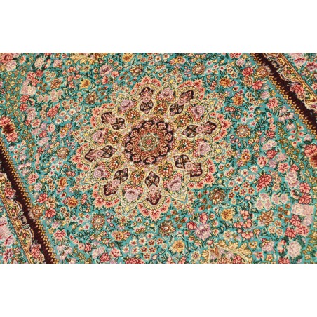 Tappeto Ghom seta Persia azzurro verde 80x120