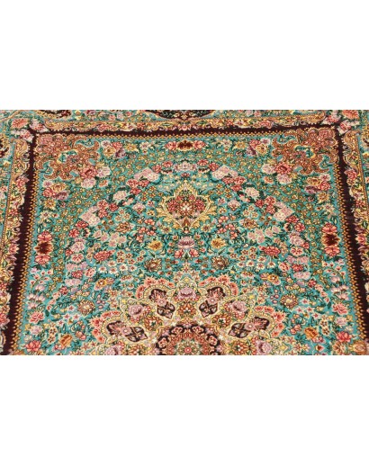 Tappeto Ghom seta Persia azzurro verde 80x120