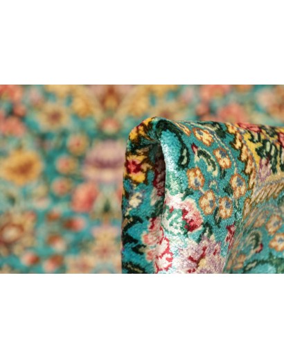 Tappeto Ghom seta Persia azzurro verde 80x120