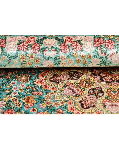 Tappeto Ghom seta Persia azzurro verde 80x120