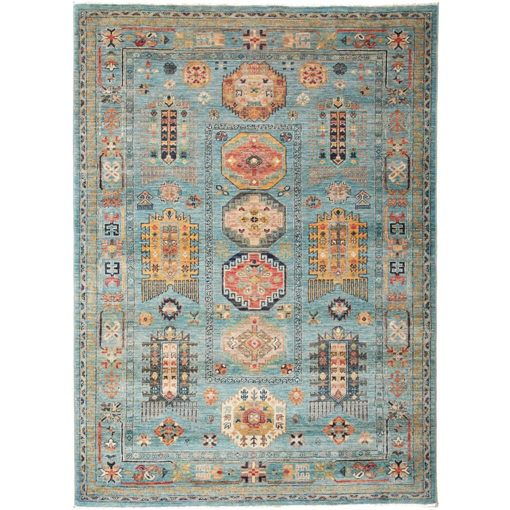 Tappeto Tribal Pakistan verde marrone 147x201 Tappeto Tribal Pakistan verde marrone 147x201