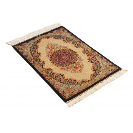 Tappeto Ghom seta Persia beige arancione 60x87