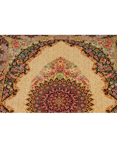 Tappeto Ghom seta Persia beige arancione 60x87