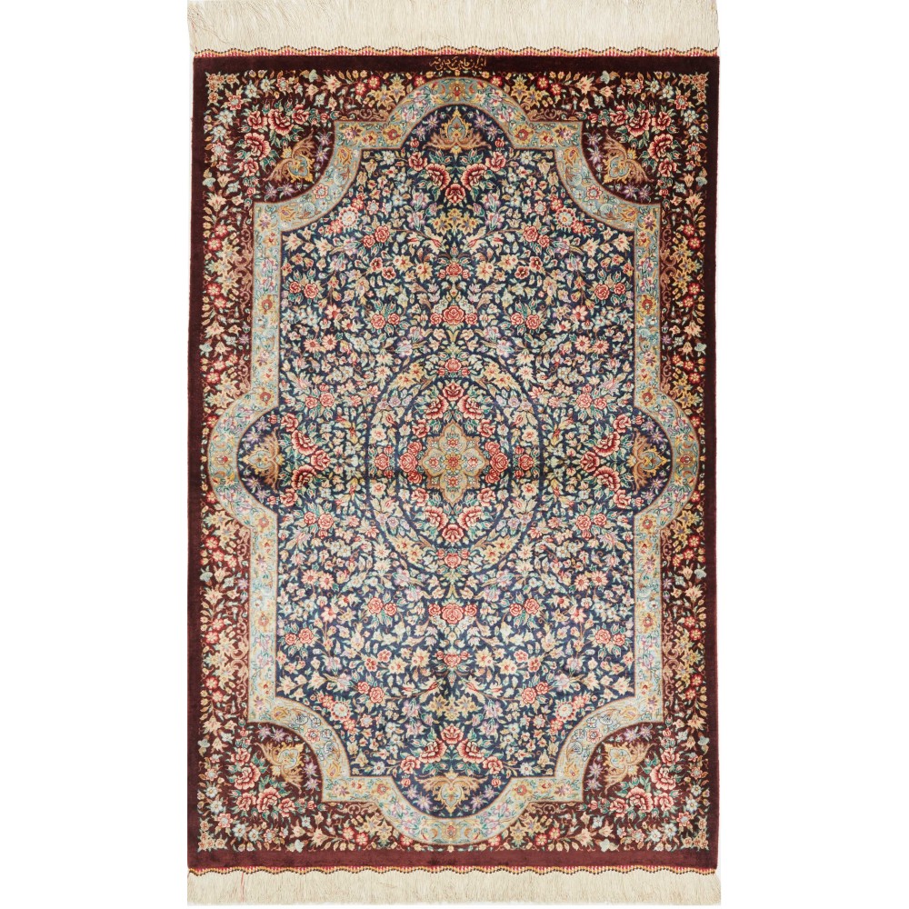 Tappeto Ghom seta Persia marrone grigio 79x121