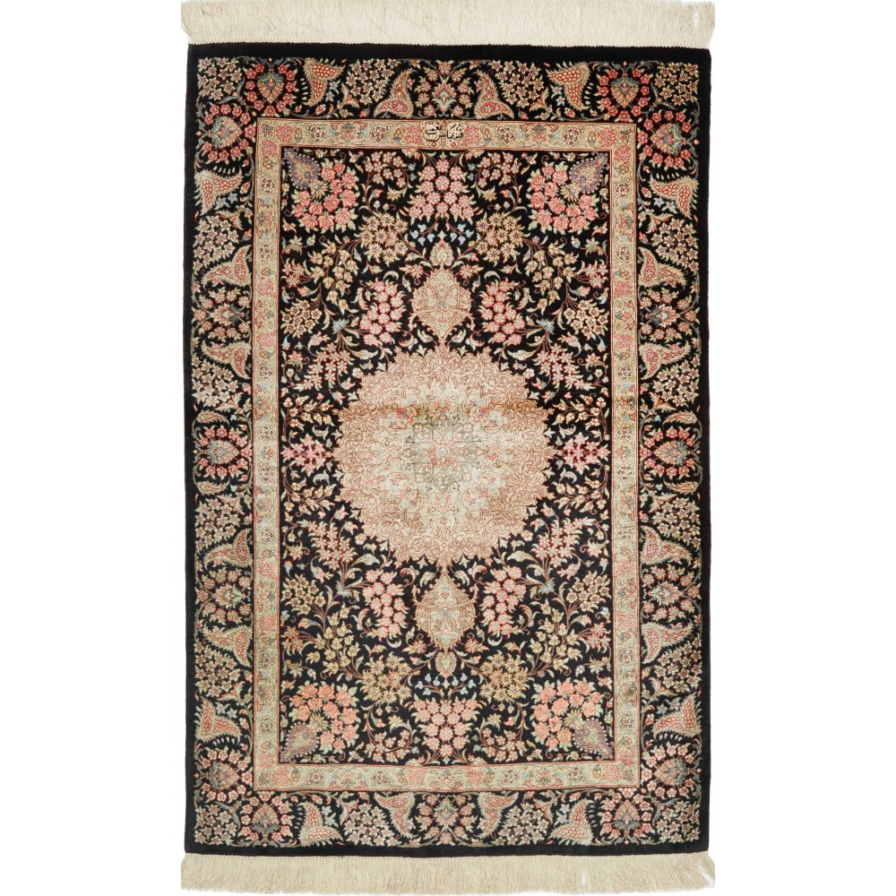 Tappeto Ghom seta Persia marrone 78x124
