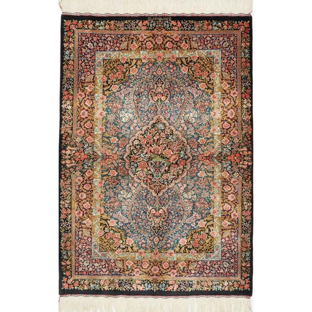 Tappeto Ghom seta Persia bianco marrone 81x117