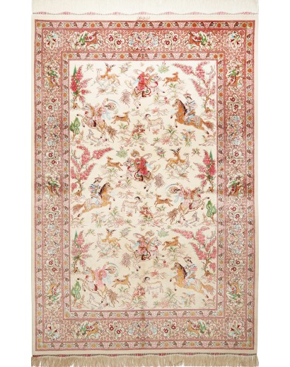 Tappeto Ghom seta Persia giallo marrone 133x198