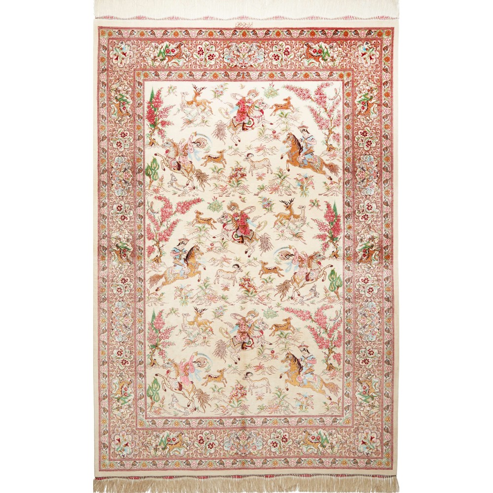 Tappeto Ghom seta Persia giallo marrone 133x198