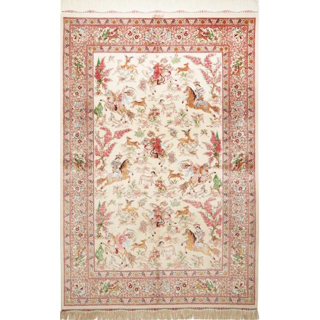 Tappeto Ghom seta Persia giallo marrone 133x198