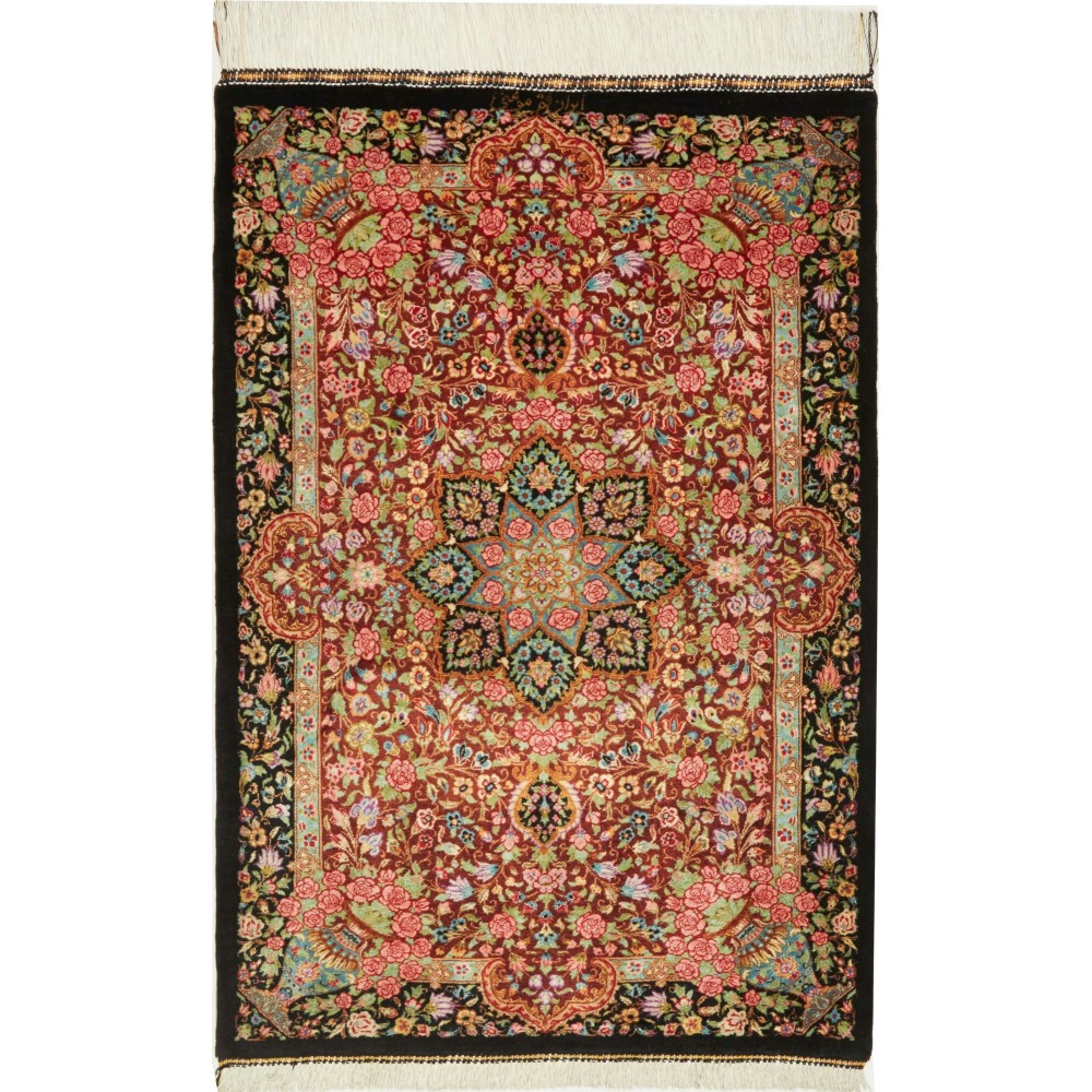 Tappeto Ghom seta Persia rosso blu 61x91