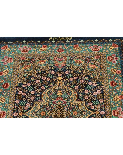 Tappeto Ghom seta Persia marrone verde 58x87