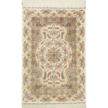 Tappeto Ghom seta Persia beige bianco 78x117