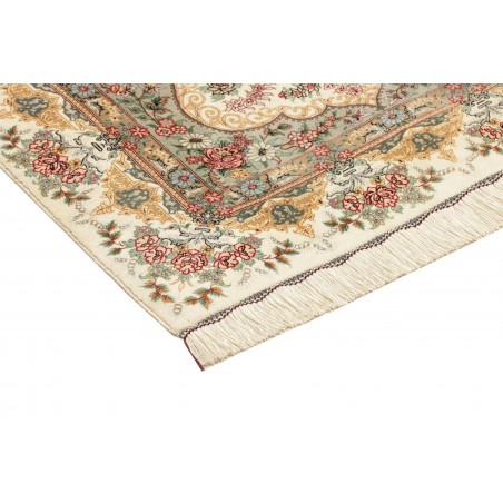 Tappeto Ghom seta Persia beige bianco 78x117