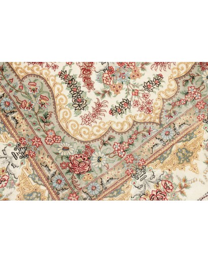 Tappeto Ghom seta Persia beige bianco 78x117