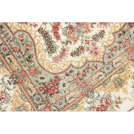 Tappeto Ghom seta Persia beige bianco 78x117