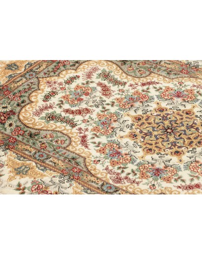 Tappeto Ghom seta Persia beige bianco 78x117