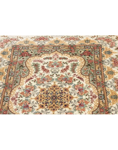 Tappeto Ghom seta Persia beige bianco 78x117