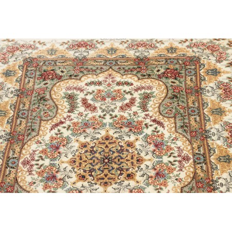 Tappeto Ghom seta Persia beige bianco 78x117