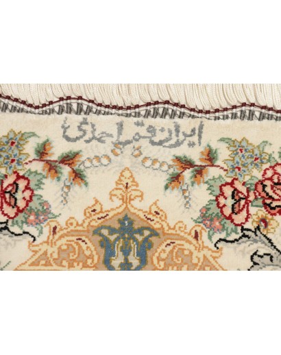 Tappeto Ghom seta Persia beige bianco 78x117