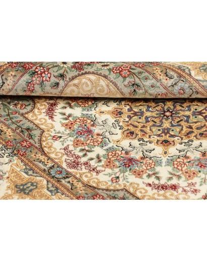 Tappeto Ghom seta Persia beige bianco 78x117