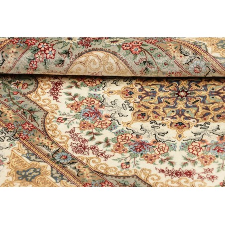 Tappeto Ghom seta Persia beige bianco 78x117