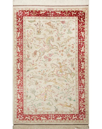 Tappeto Ghom seta Persia bianco marrone 74x114