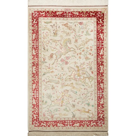 Tappeto Ghom seta Persia bianco marrone 74x114