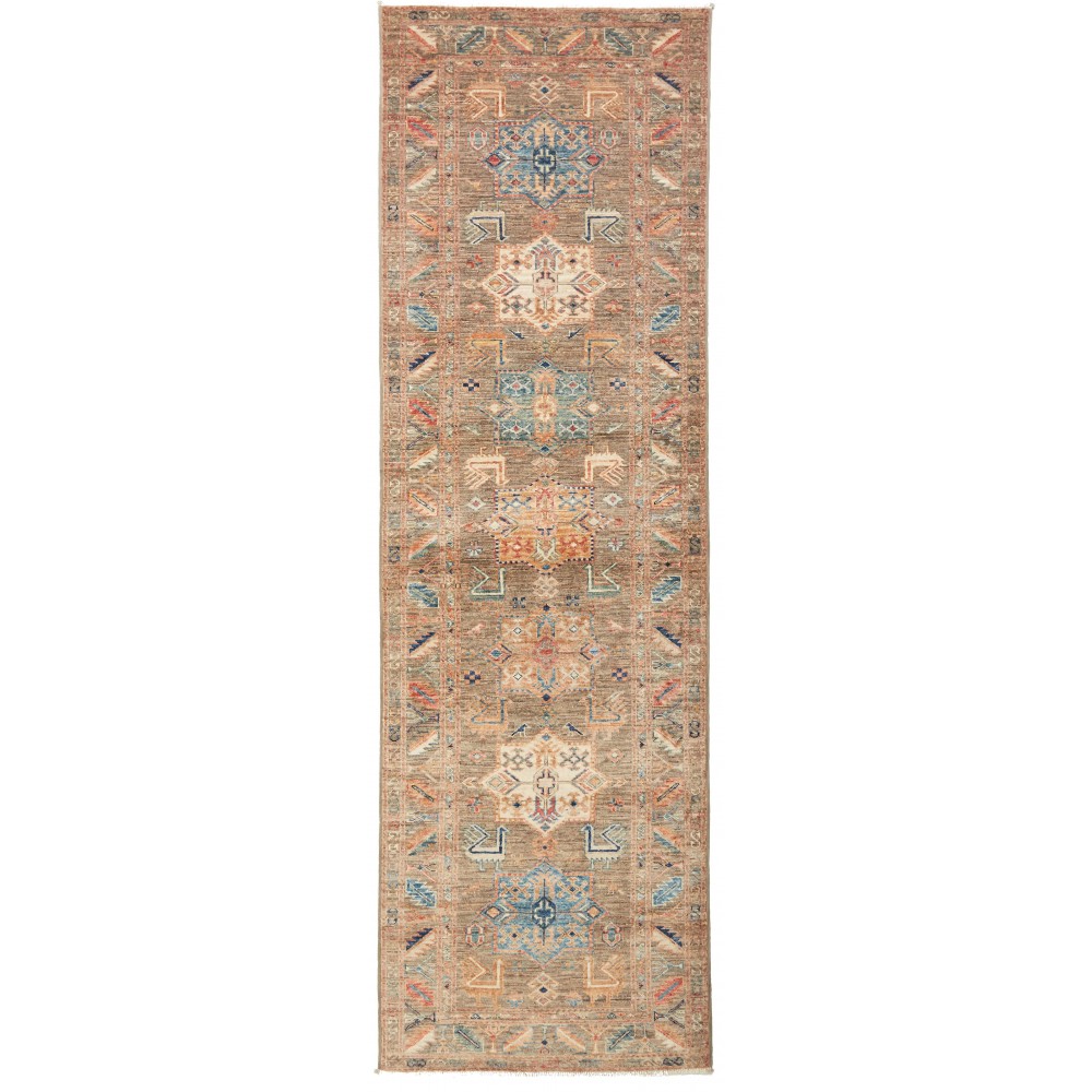 Tappeto Kazak Fine Pakistan marrone bianco 80x255 Tappeto Kazak Fine Pakistan marrone bianco 80x255