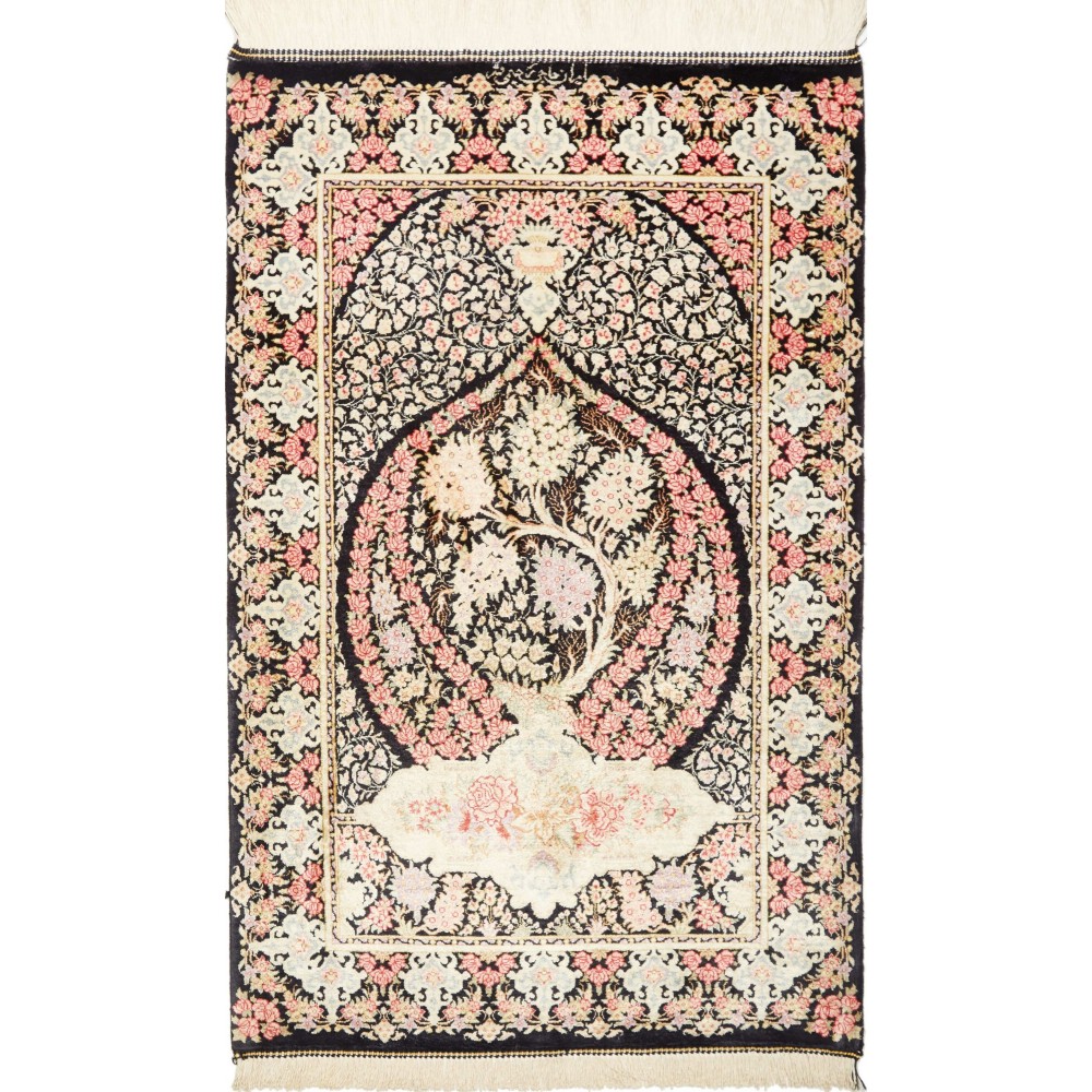 Tappeto Ghom seta Persia grigio marrone 57x88 Tappeto Ghom seta Persia grigio marrone 57x88