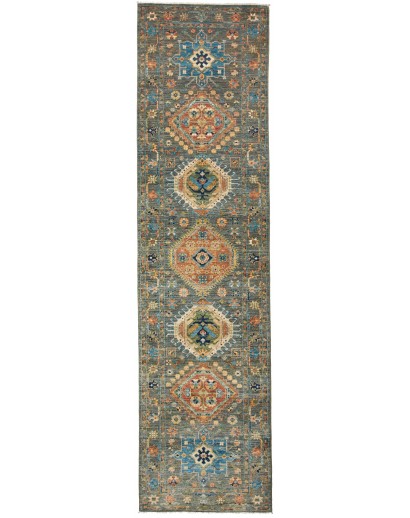 Tappeto Tribal Pakistan azzurro marrone 80x303