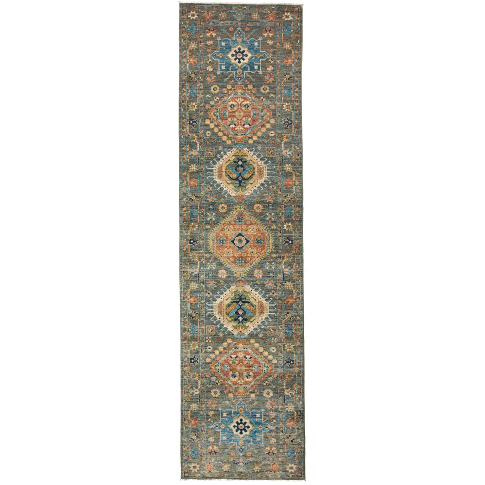 Tappeto Tribal Pakistan azzurro marrone 80x303 Tappeto Tribal Pakistan azzurro marrone 80x303