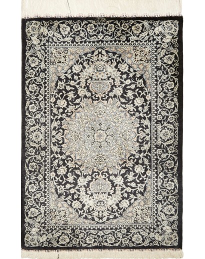Tappeto Ghom seta Persia bianco grigio 60x88