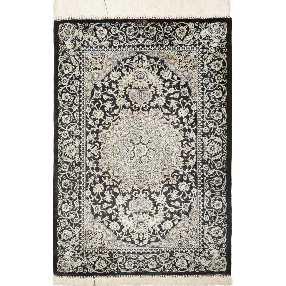 Tappeto Ghom seta Persia bianco grigio 60x88 Tappeto Ghom seta Persia bianco grigio 60x88