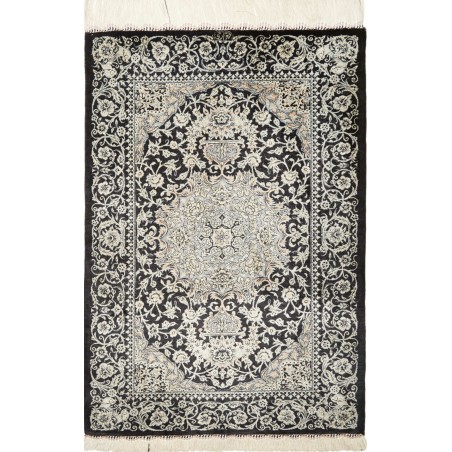 Tappeto Ghom seta Persia bianco grigio 60x88