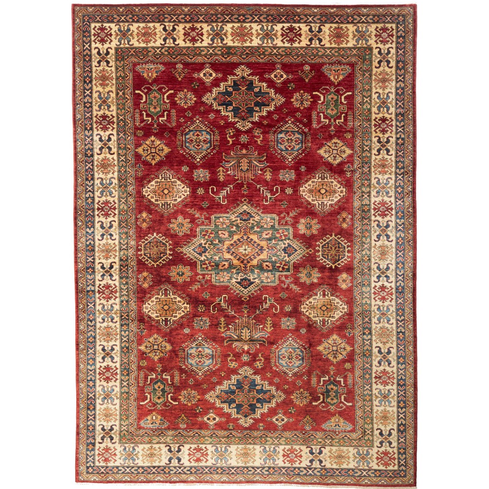 Tappeto Kazak Fine Pakistan marrone giallo 204x294 Tappeto Kazak Fine Pakistan marrone giallo 204x294