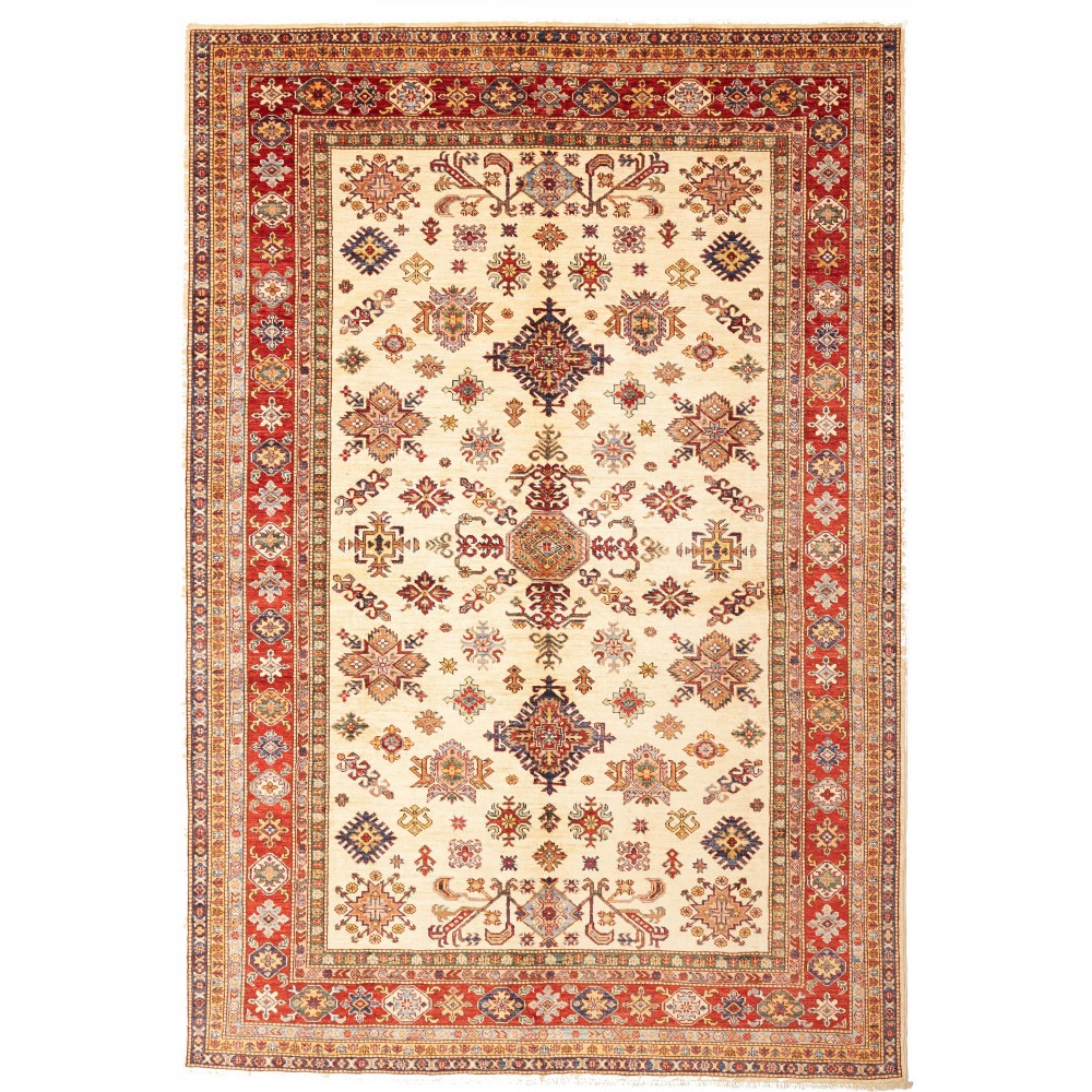 Tappeto Kazak Fine Pakistan giallo marrone 202x297 Tappeto Kazak Fine Pakistan giallo marrone 202x297
