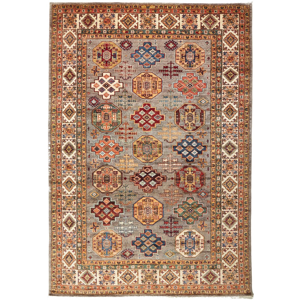 Tappeto Kazak Fine Pakistan marrone grigio 210x307 Tappeto Kazak Fine Pakistan marrone grigio 210x307