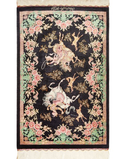 Tappeto Ghom seta Persia grigio giallo 57x87