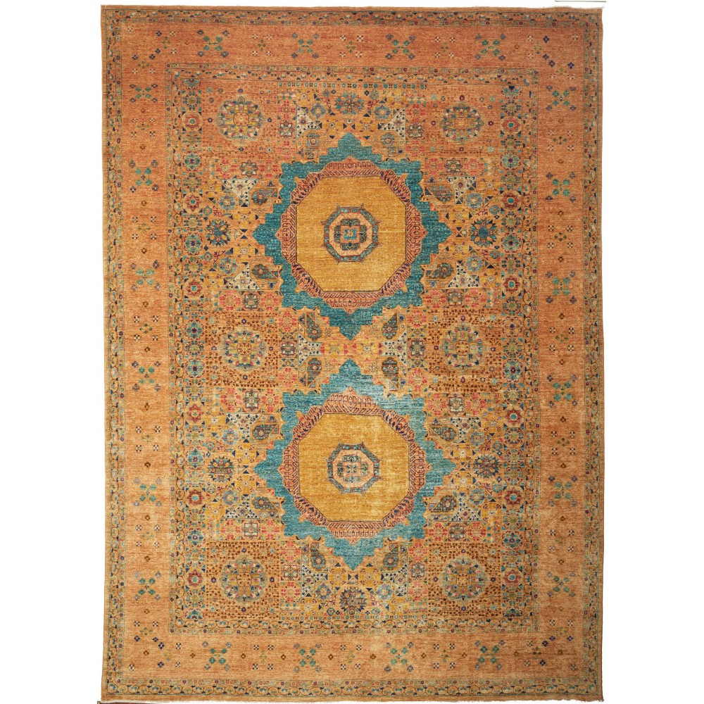 Tappeto Mamlouk Pakistan arancione azzurro 305x430 Tappeto Mamlouk Pakistan arancione azzurro 305x430