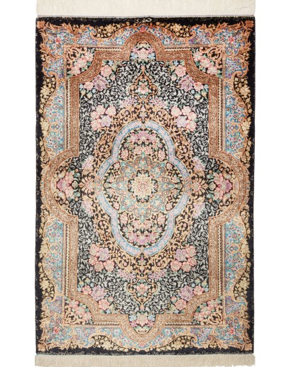 Tappeto Ghom seta Persia beige grigio 59x90