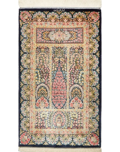 Tappeto Ghom seta Persia marrone grigio 57x97