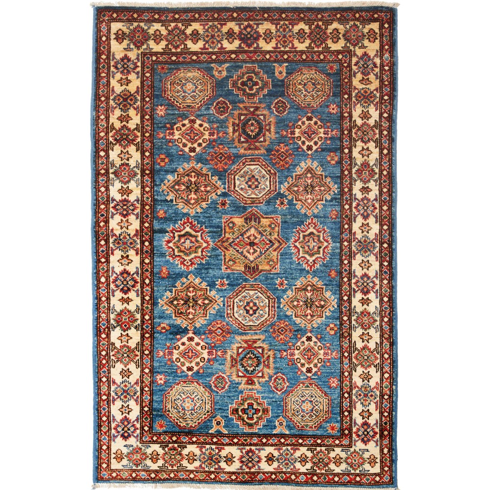 Tappeto Kazak Fine Pakistan azzurro arancione 94x151 Tappeto Kazak Fine Pakistan azzurro arancione 94x151