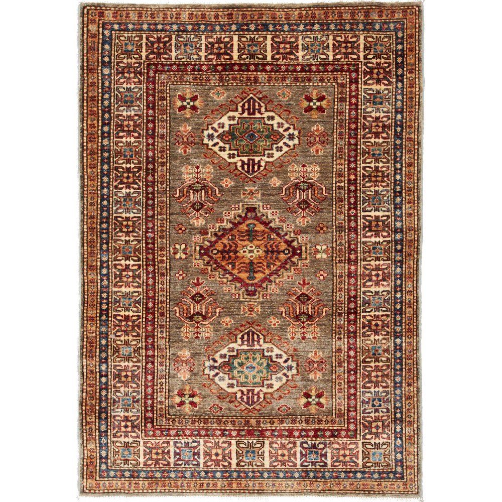 Tappeto Kazak Fine Pakistan marrone arancione 101x144 Tappeto Kazak Fine Pakistan marrone arancione 101x144