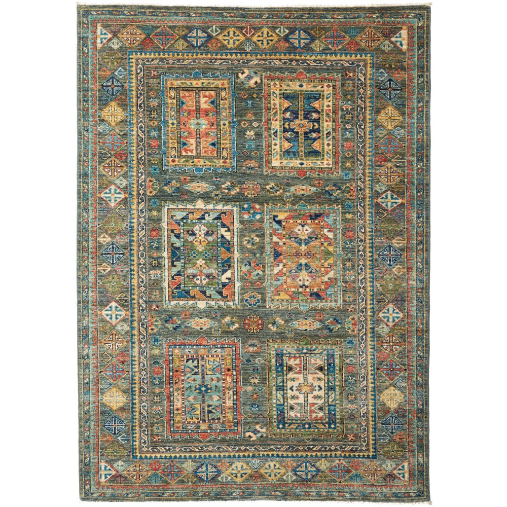 Tappeto Tribal Pakistan bianco marrone 125x173 Tappeto Tribal Pakistan bianco marrone 125x173