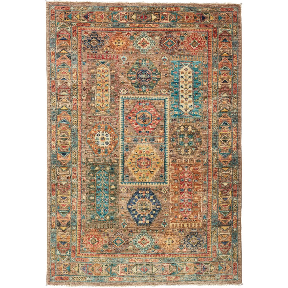 Tappeto Tribal Pakistan bianco marrone 126x181 Tappeto Tribal Pakistan bianco marrone 126x181