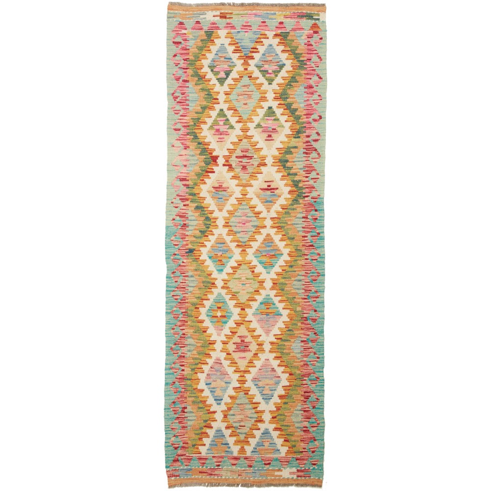 Tappeto Kilim Afghanistan marrone bianco 65x197 Tappeto Kilim Afghanistan marrone bianco 65x197