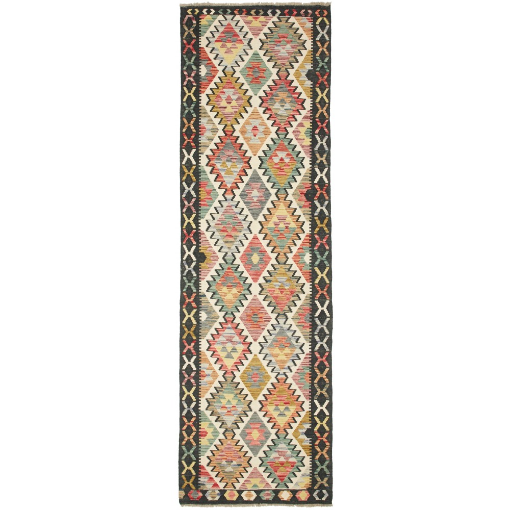 Tappeto Kilim Afghanistan marrone bianco 89x304 Tappeto Kilim Afghanistan marrone bianco 89x304