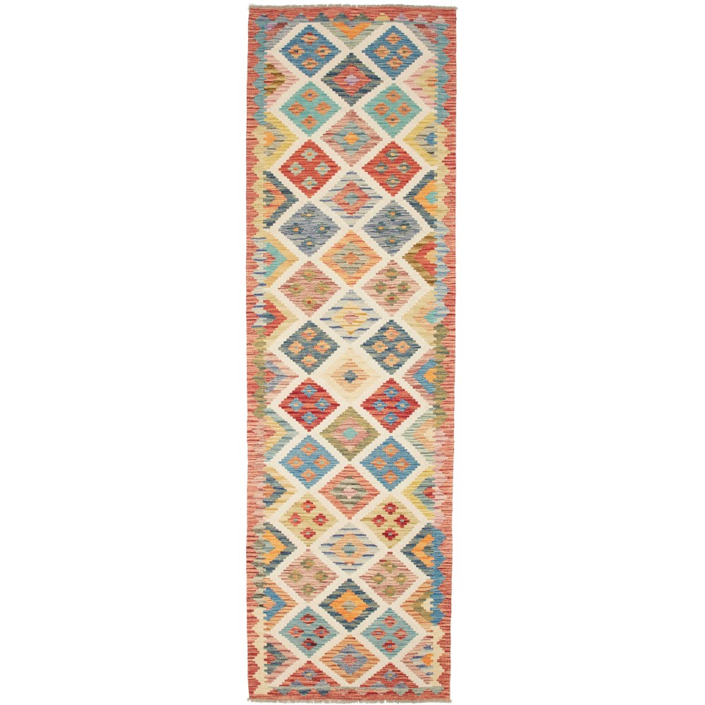Tappeto Kilim Afghanistan marrone azzurro 85x292 Tappeto Kilim Afghanistan marrone azzurro 85x292